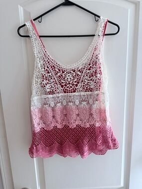 American Eagle Outfitters Crochet Ombre Tank Top - White & Pink